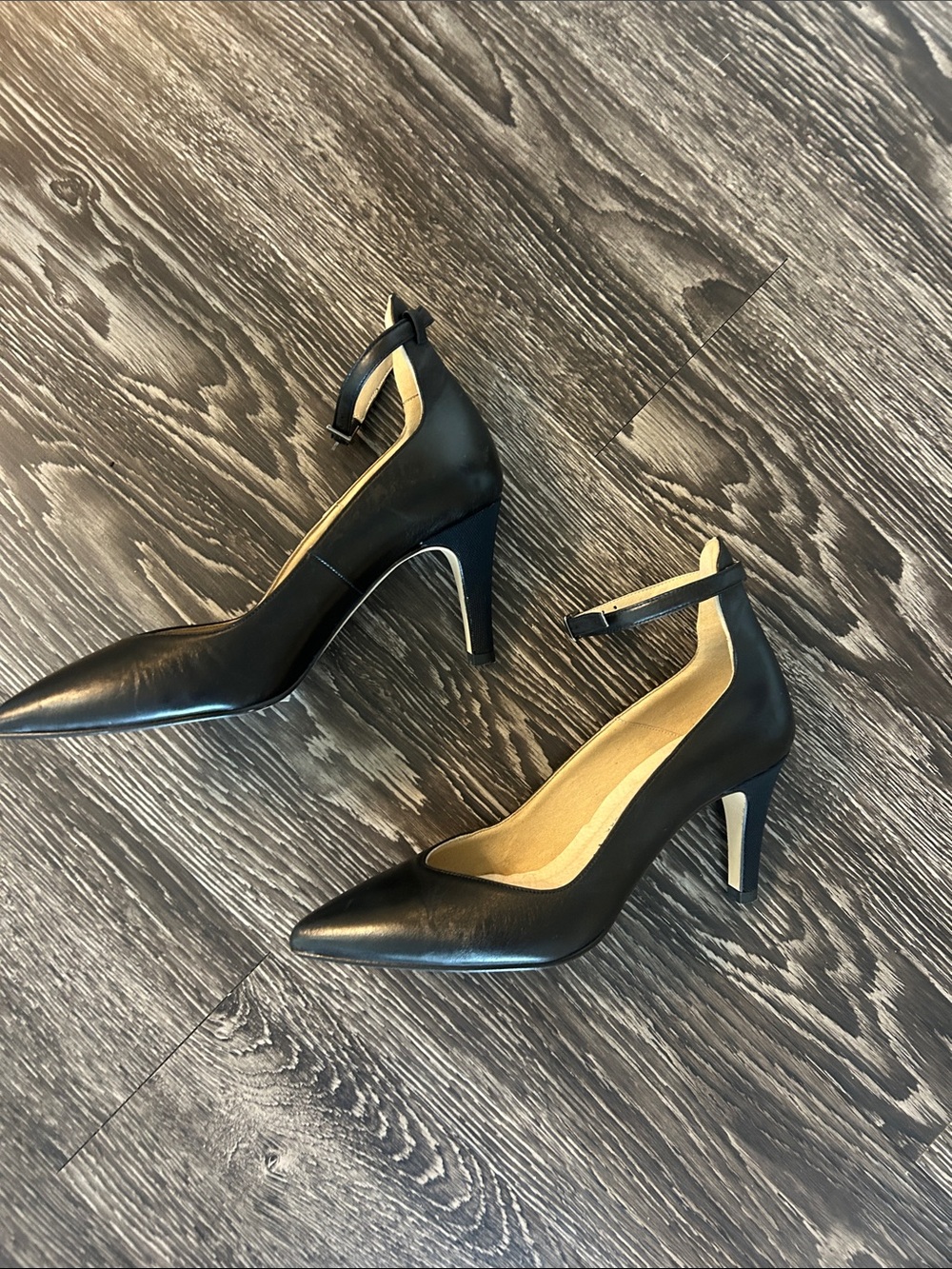 ANTONIA SAINT New York Pointed-Toe Black Ankle-Strap Heels size 7.5M - Picture 2 of 7